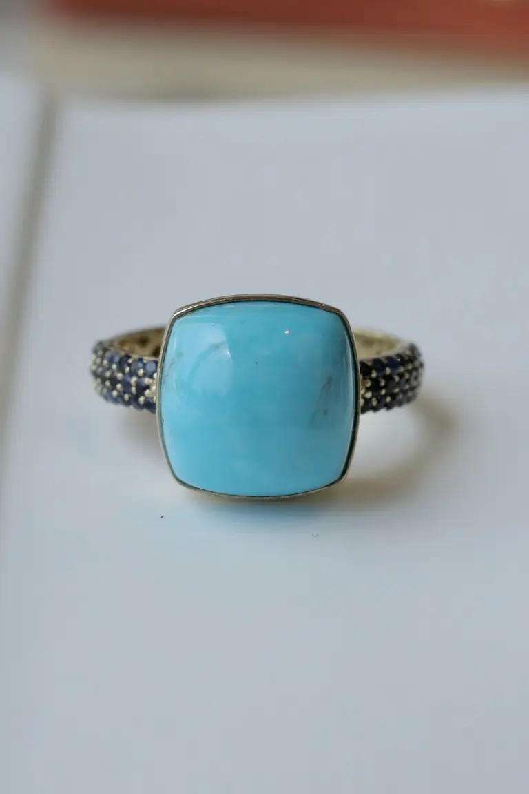 Ring with turquoise (sapphires) — photo 1